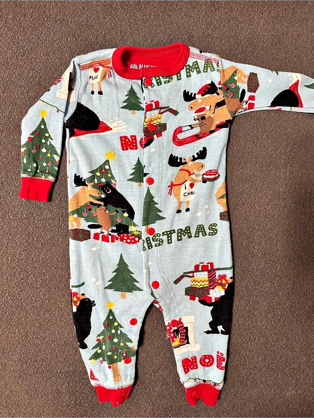 Little Blue House Christmas Footie in Blue & Red Baby 3-6M Like New